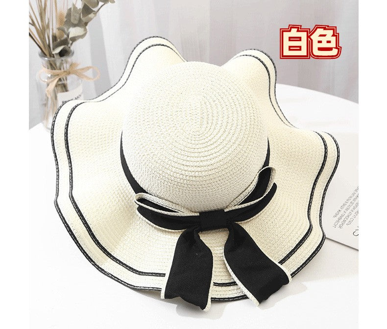 Beach HatJapanese Everything Hairy Edge Straw Hat Female Summer dome  Top Outing Sun Hat Small Fresh Bow Sun Shade Beach Hat