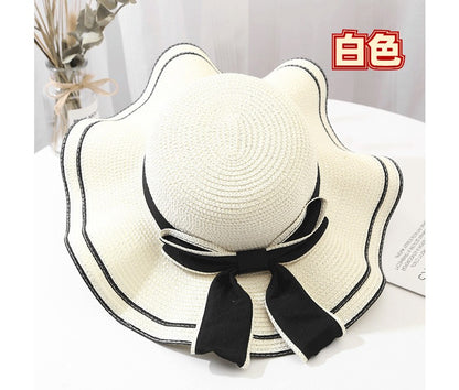 Beach HatJapanese Everything Hairy Edge Straw Hat Female Summer dome  Top Outing Sun Hat Small Fresh Bow Sun Shade Beach Hat