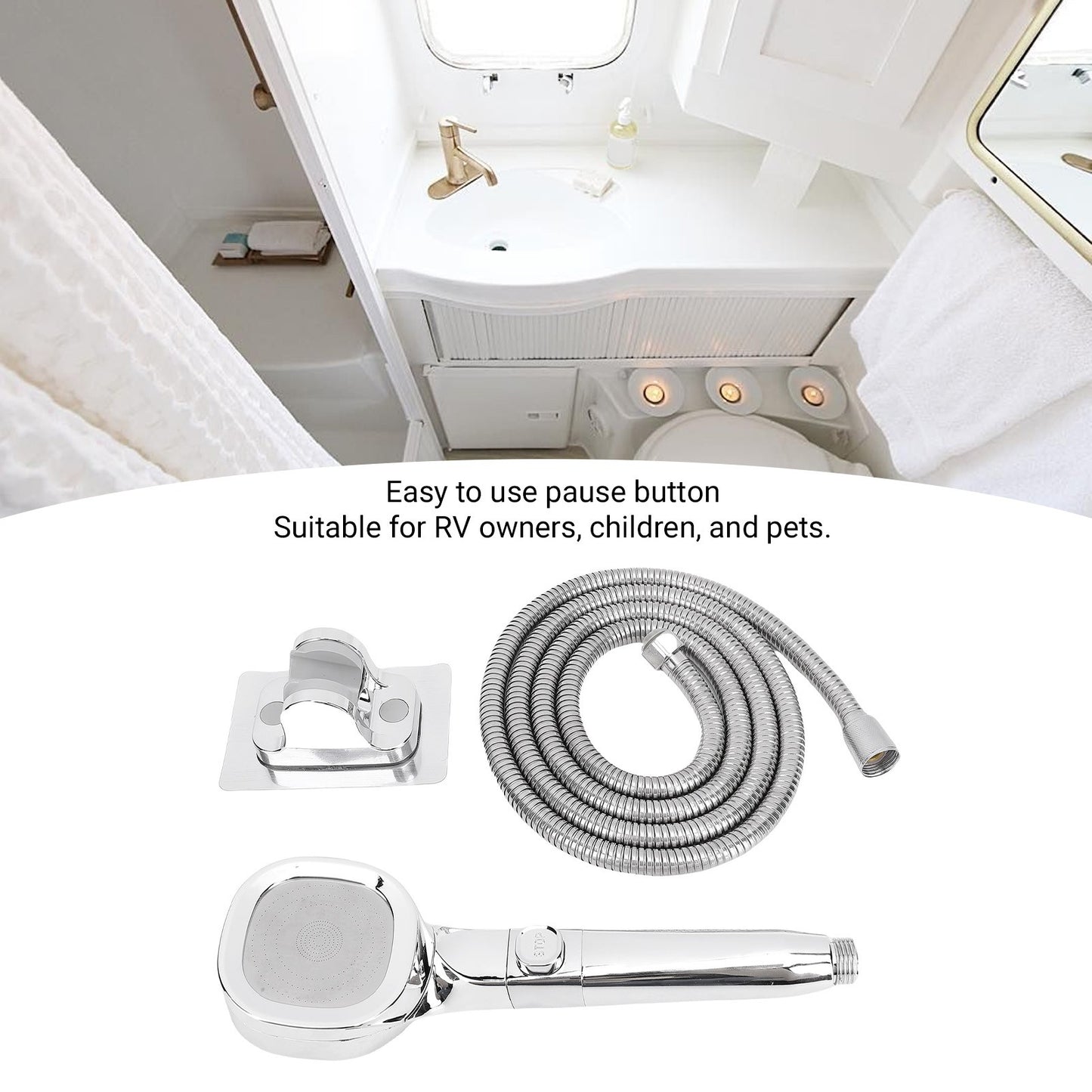 Kit de Chuveiro RV Kit de Chuveiro para RV Chuveiro de Mão para RV com Mangueira e Liga/Desliga 4 Modos Alta Pressão Economia de Água Kit de Banho para RV