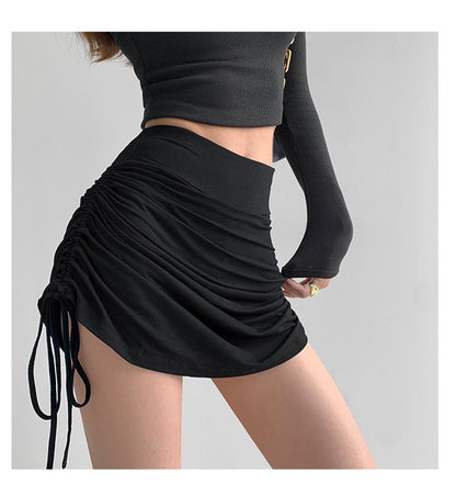 Sexy Bandage Summer Skirts Women Black High Waist Elastic Mini Skirt With shorts Hot Club A Line Slim Bodycon Skirts for Women