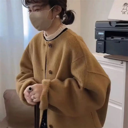 Women's Double-sided Woolen Coat 2025 Autumn Winter Fashion Elegant Femme Jacket Versatile Loose Ladies Jacket Woolen Outerwear