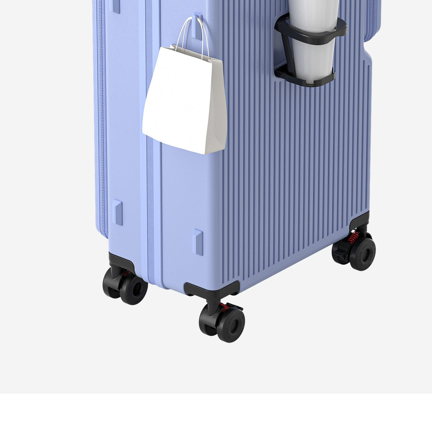 Nova Bagagem com Abertura Frontal de Grande Capacidade, Expansível, Porta-Copos, Carregamento USB, Alça Telescópica e Rodas Universais