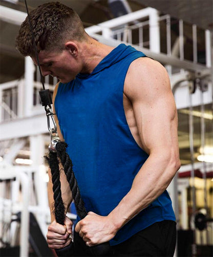 Plain Men's Gym Tank TopSinglets Bodybuilding Stringer Muscle Vest Hoodies Fitness Sleeveless Hooded T Shirt Cut Off Sports