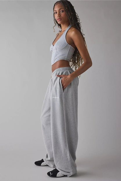 Pantalones Casuales New Pink Embroidered Casual Pants For Women Loose And Comfortable Straight Elastic Waist Trousers 2025 New