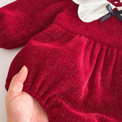 Newborn Christmas Red Clothes Autumn Kids Baby Girls Sweet Petal Collar Princess Rompers Infant New Baby Girls Rompers Clothes