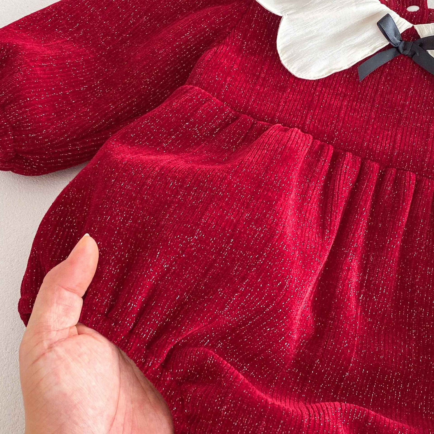 Newborn Christmas Red Clothes Autumn Kids Baby Girls Sweet Petal Collar Princess Rompers Infant New Baby Girls Rompers Clothes