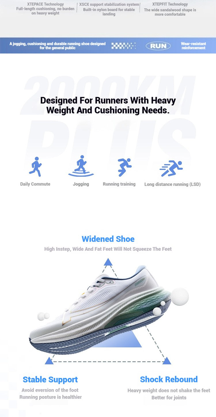 Xtep 2000km Plus Running Shoes 2025 New Spring Lightweight Anti-slip Wear-Resistant Men's Training Jogging Sneakers 875319110001