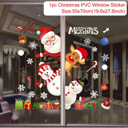 2025 Merry Christmas Wall Sticker Window Glass Merry Christmas Decor for Home Living Room Wall Decor 2026 Happy New Year Sticker