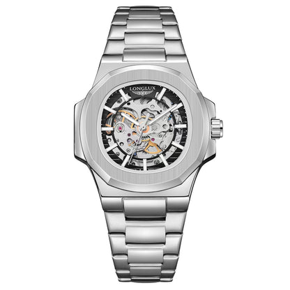 LONGLUX Relógio masculino automático mecânico de luxo à prova d'água esqueleto executivo barato atacado de aço inoxidável relógio de presente
