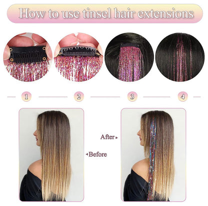 5 Unidades/Pacote Extensões de Cabelo Cintilantes Presilhas Arco-Íris Brilhantes Mechas de Cabelo Resistentes ao Calor Extensões de Cabelo Cintilantes para Tranças