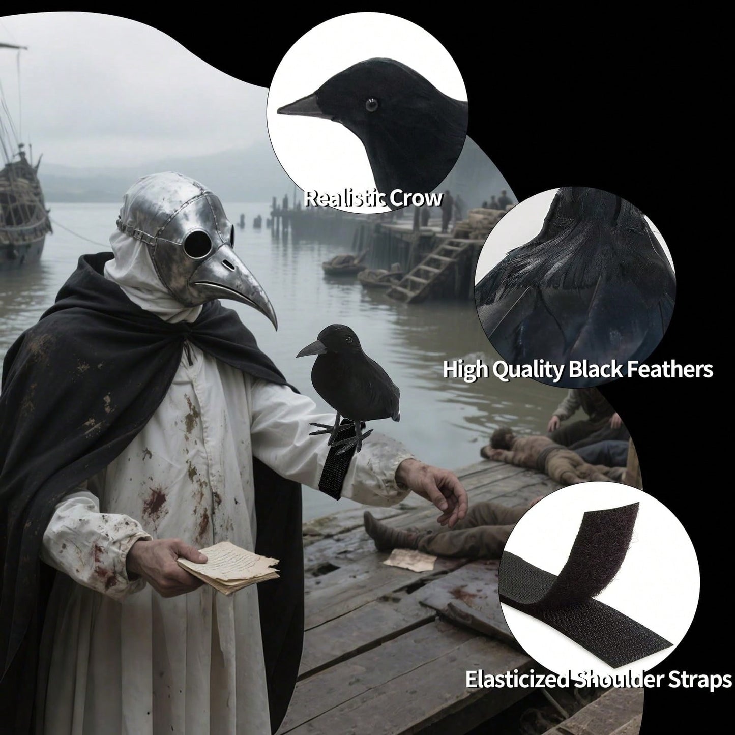 Halloween Realistic Crow Statue Shoulder Strap Style for Halloween Party Indoor Outdoor House Garden Decoration Christmas Party