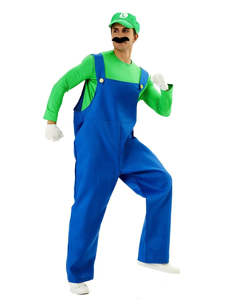 Game Super Luigi Brothers Uniform Funny Anime Adult Men Woman Halloween Carnival Performances Costume with Hat Mustache Gloves