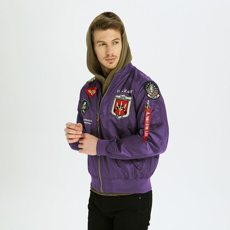 High Quality Military Fashion Casual Boy Youth Lightweight Top Gun Patch Embriodey Streetwear Ma1 Satin Flight Bomber Jacket Men