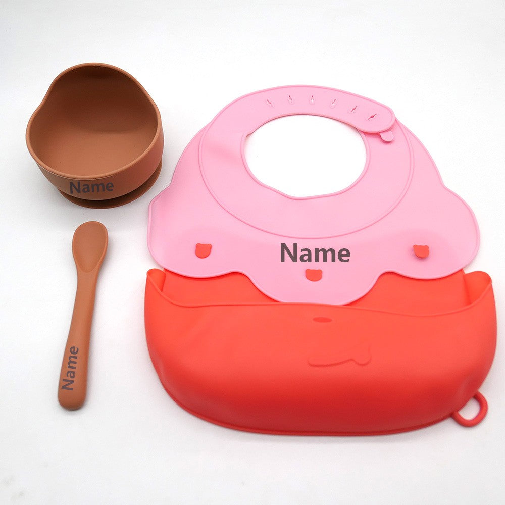 Silicone Tableware Set Waterproof and Easy to Clean Free Name Engraving Creative Gifts Customized for Babies