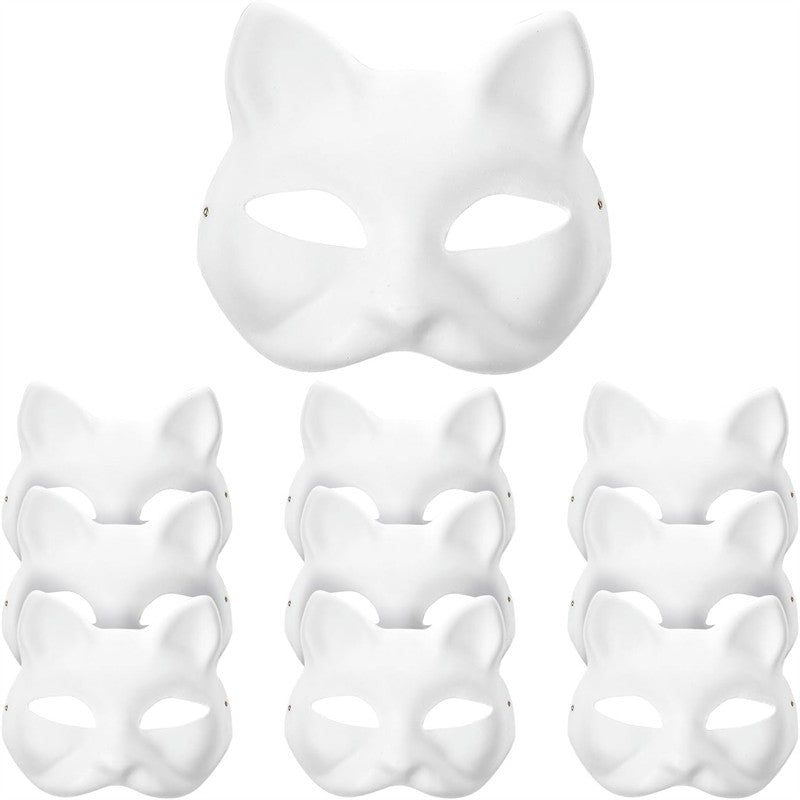 1-10pcs Japanese Mask Paper Blank Mask Halloween Cosplay Cat DIY Paintable Half Face Mask Animal Costume Party Decor Craft Prop