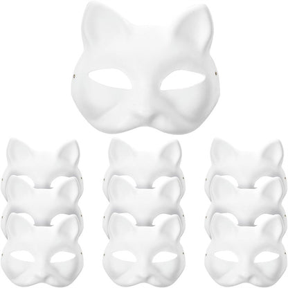 1-10pcs Japanese Mask Paper Blank Mask Halloween Cosplay Cat DIY Paintable Half Face Mask Animal Costume Party Decor Craft Prop