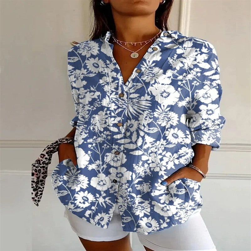 2025 New Retro Floral Art Print Casual Linen Shirt Fashionable Pretty Shirt Fast Shipping