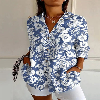 2025 New Retro Floral Art Print Casual Linen Shirt Fashionable Pretty Shirt Fast Shipping