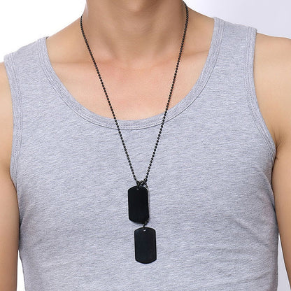 Colar Masculino Dog Tag Militar Retangular Duplo Aço Inoxidável Titânio Joia de Exército Masculino Presente