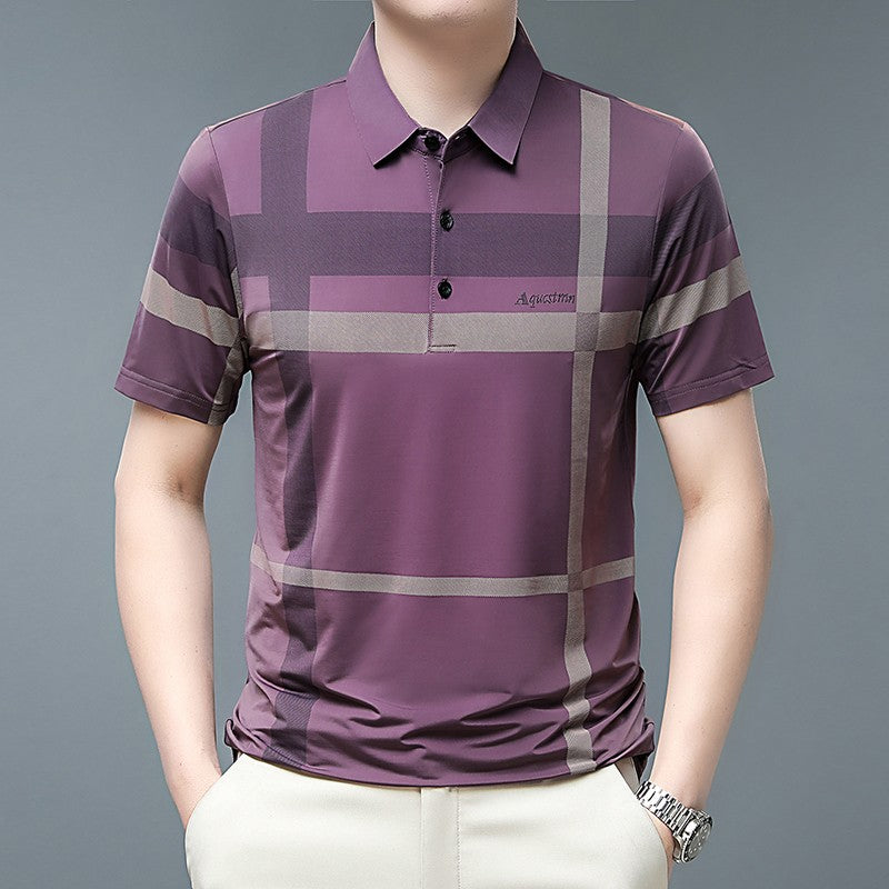 Men's Business Casual Polo Short Sleeved Smooth Wrinkle Resistant Comfortable Top New