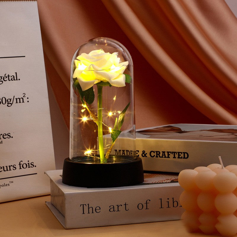 Artificial Rose Flowers Eternal Rose LED Light Foil Flower in Glass Cover Simulation Rose Flower Christmas Teachers' Day Gifts