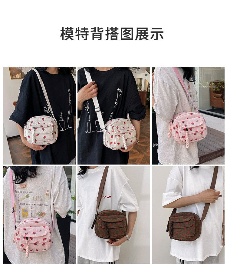 Cute Strawberry Shoulder Bag Casual Zipper Trendy Crossbody Bag Tote Handbag for Women Girls Travel Work Messenger Bag Handbags