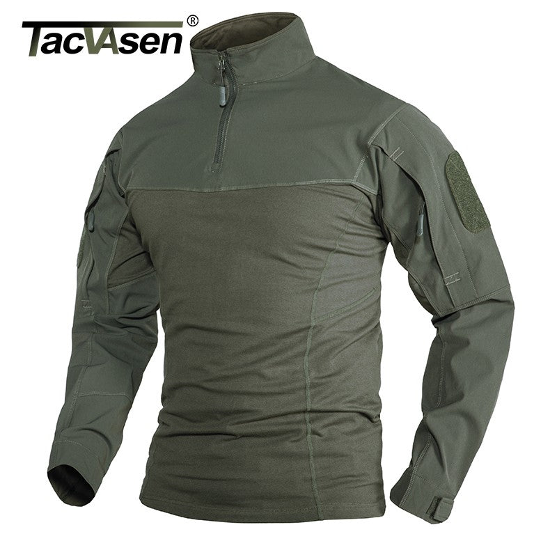TACVASEN 1/4 Zipper Ripstops T-shirts With Zipper Pockets Mens Long Sleeve T-shirts Outdoor Hiking Tees Tops Pullover Workout