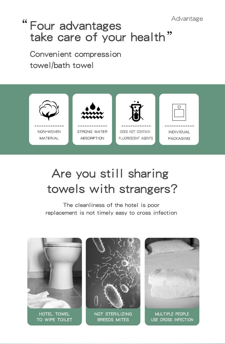 Premium Compressed Towel Tablets Disposable Towel Large Bath Towel Reusable Travel Towel for Hotel Camping Mountaineering Sports