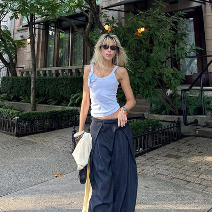 Casual Striped Loose Pants Women High Waist Pleated Straight Long Wide Leg Trousers Female 2025 Fashion Autumn Lady Bottoms