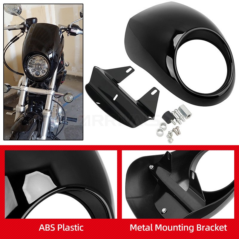 Motorcycle Bright Black Front Headlight Fairing Cover ABS Plastic For Harley Dyna Street Bob Sportster XL 883 1200 1986-Up