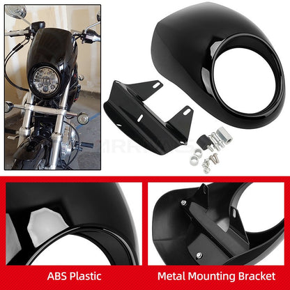 Motorcycle Bright Black Front Headlight Fairing Cover ABS Plastic For Harley Dyna Street Bob Sportster XL 883 1200 1986-Up