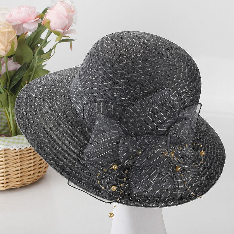 Summer New Pot Hat, Organza Flower Outdoor Fashion Sunshade Hat, Women's Large Edge Breathable Cool Hat, Versatile