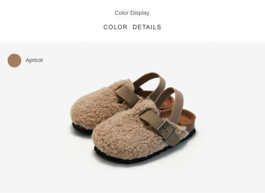 Children's Fleece Elastic Clogs Baby Boys Girls Plush Slipper Toddler Prewalker Footwear Winter Warm Soft Sole Shoes