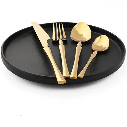 JANKNG 24 peças Conjunto de Talheres de Aço Inoxidável Louça Utensílios de Mesa Cozinha Alimentos Talheres Pretos Prata Brilhante Garfo Faca Colher