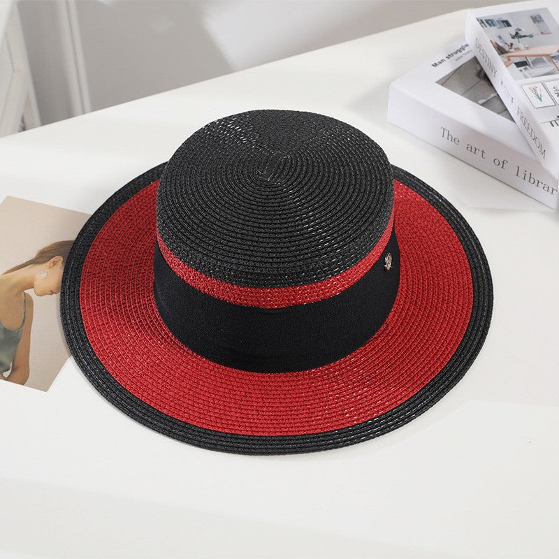 Chapéu de Palha Plano Hepburn Estilo Celebridade Francesa Fragrância Combinando Cores Top Feminino Quebra-sol Protetor Solar Férias Viagem