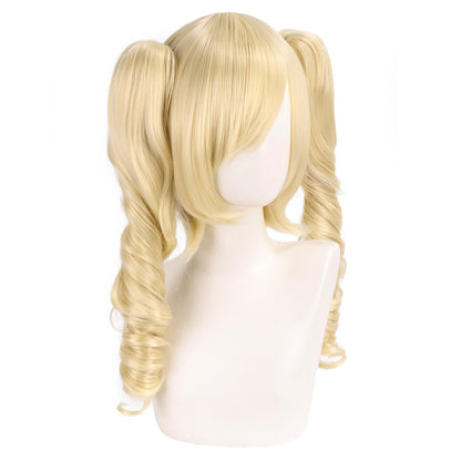 Peruca de cosplay com rabo de cavalo duplo inspirado em personagem de raposa sintética, topo do couro cabeludo, cauda de lobo, toca de louva-a-deus, cabelo para festa à fantasia de anime