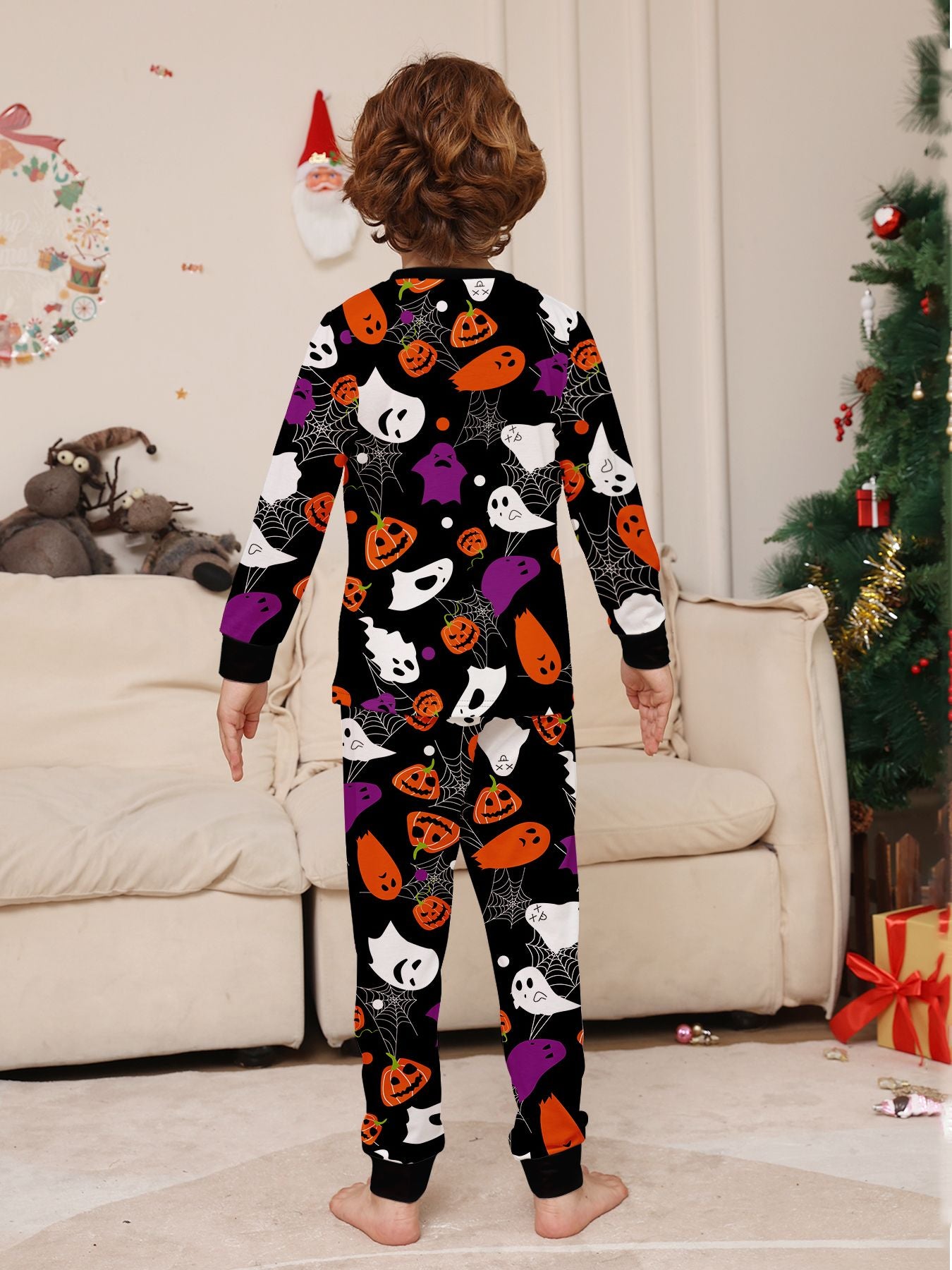 Kids Halloween Pajamas Set - All - Over Colorful Pumpkin & Ghost Print Sleepwear
