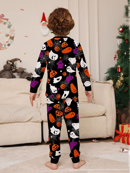Kids Halloween Pajamas Set - All - Over Colorful Pumpkin & Ghost Print Sleepwear