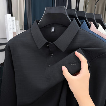 Men's Long sleeved T-shirt 2025 Spring and Autumn New Style Middle aged Collar Loose Polo Top