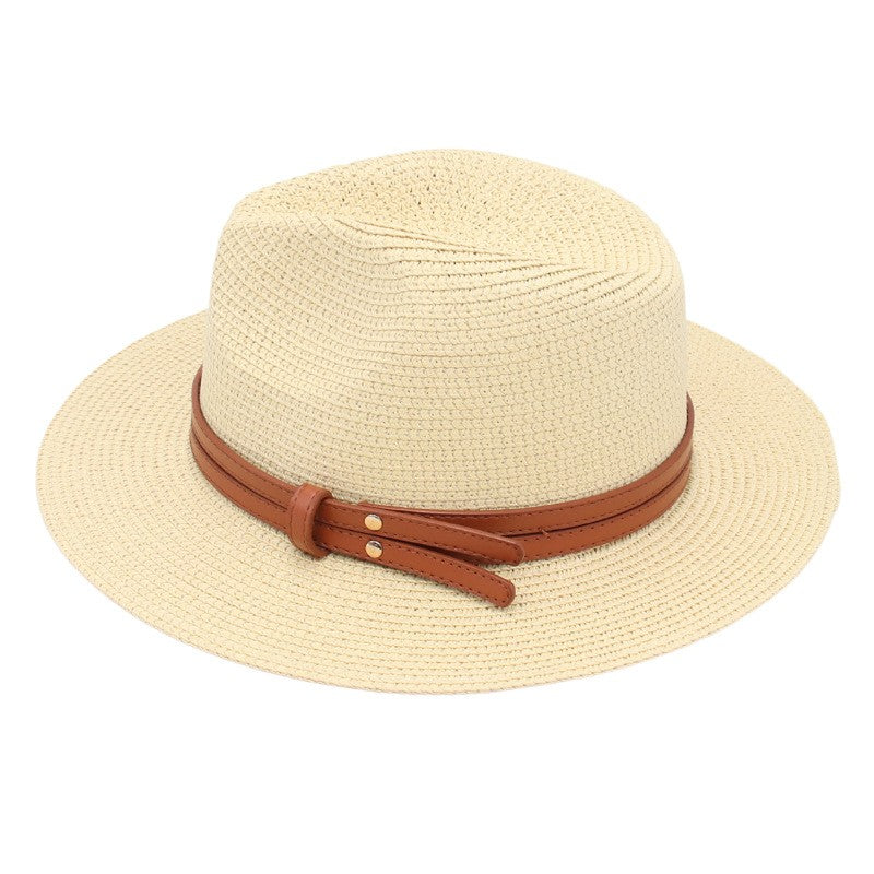 Summer Straw Sun Hat Panama Hats Grass Knitted Gift Hat Breathable Leisure Jazz Hat European American Style Straw Hat Beach Caps