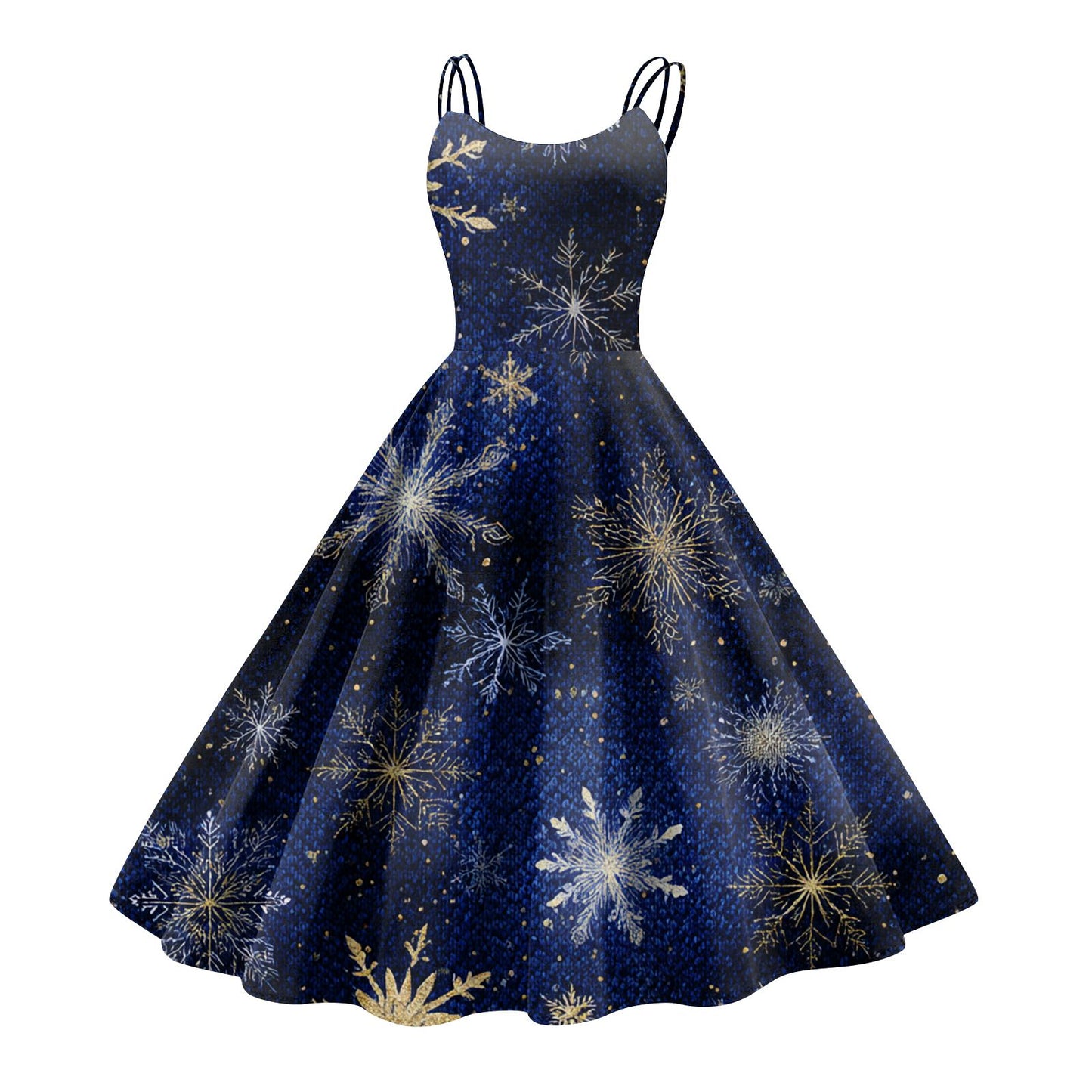 High Quality Cute Women's Casual Fashion Round Neck Christmas Print Mid-Length Dress Pretty Sweet Christmas Suspender Dress