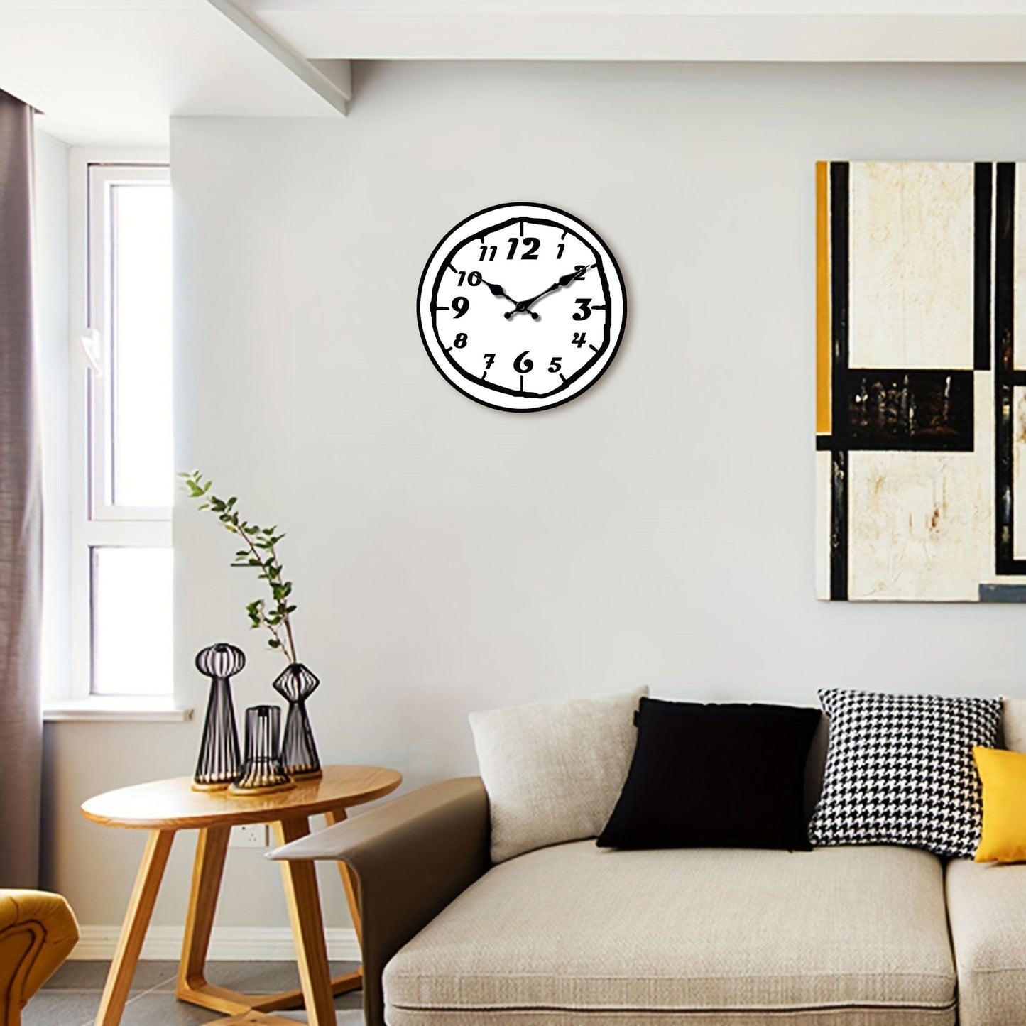 1pc wooden wall clock, modern simple Arabic art digital design wall clock, home mute clock, for living room bedroom, room decora
