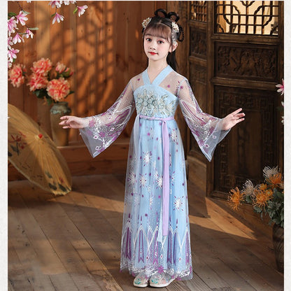 Fashion Girls Dresses Casual Outfit Long Sleeve Hanfu Girl Summer Children Clothes Princess Dress Baby Vestido Kids Tang Costume