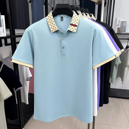 High quality men's short sleeve polo shirt summer light luxury business style comfort casual patchwork neckline fashion T-shirt