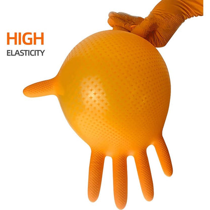 50 UNIDADES Luvas de Nitrilo Laranja Descartáveis Resistentes de 8Mil com Textura de Diamante Elevada para Construção, Indústria, Mecânica Automotiva
