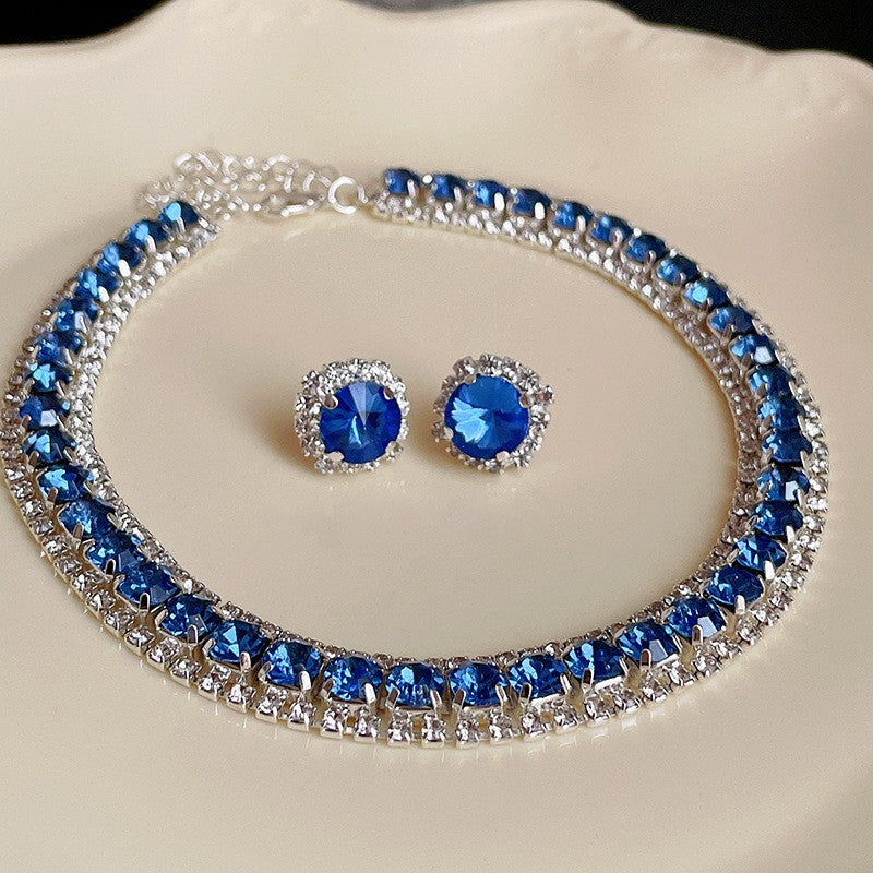 Conjunto de Joias Femininas com Colar de Luxo Verde Strass Brincos de Cristal Gargantilha Colares para Casamentos e Banquetes
