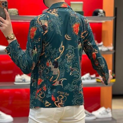 Spring and Summer Suits, Elastic, Luxurious, Koi Men's Slimming, High-end Ironing, Casual, Fashionable and Individual Outerwear