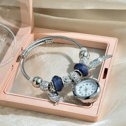 Cross-border Gold Bracelet Watch Adjustable opening Alloy bracelet Quartz Watch Beaded Small flower bracelet Watch