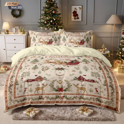 3pcs Santa Claus printed coreless bedding set, multi size bedroom dormitory duvet covers, soft and machine washable decoration