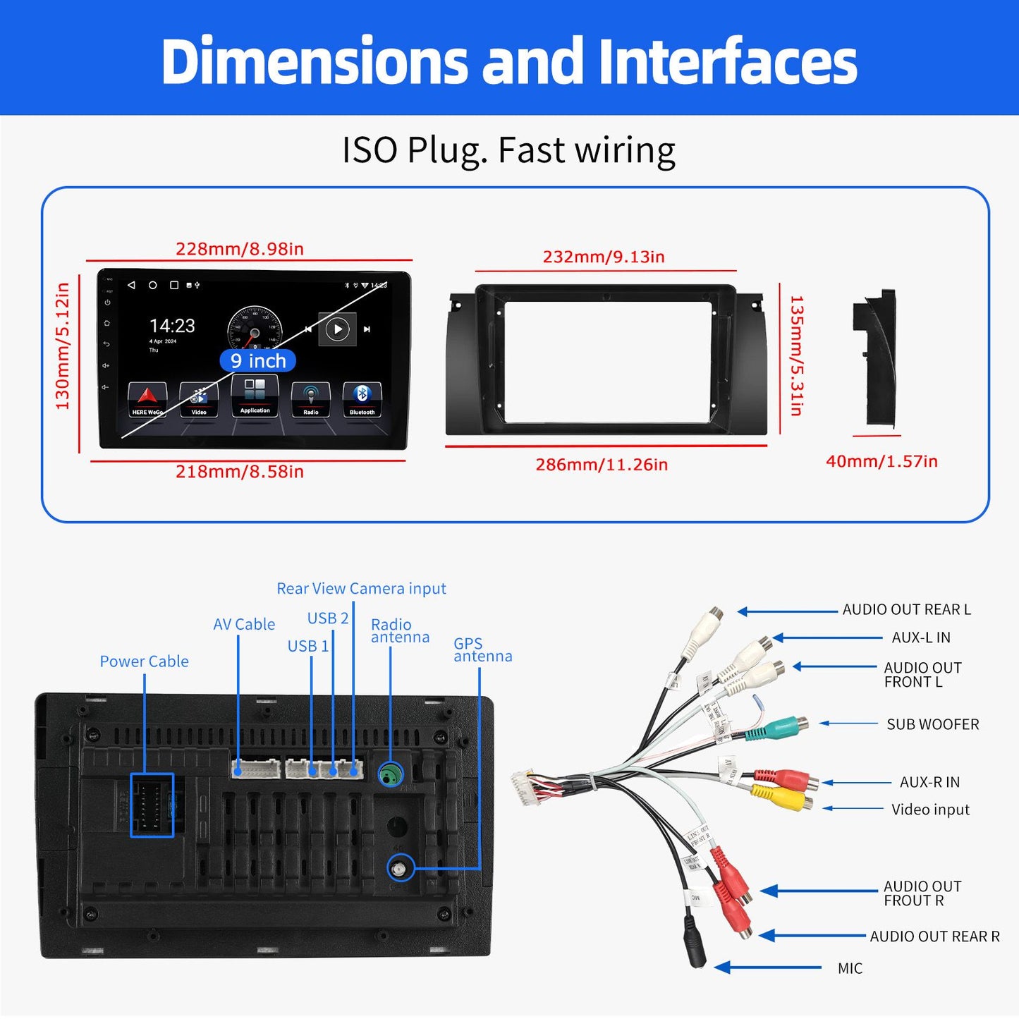 4+64GB For BMW E38 E39 E53 X5 Apple Carplay 9" Android 15.0 Car Stereo Radio Touch Screen GPS Navigation WiFi SWC BT FM+DVR&CAM